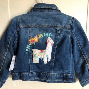 HAND EMBROIDERED LLAMA BABY GIRL GAP DENIM JEAN JACKET 18 - 24 MO NEW